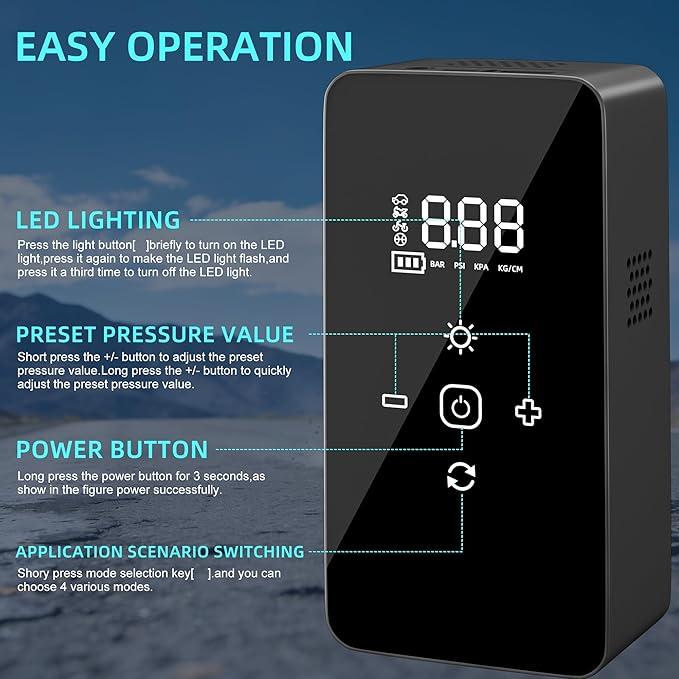 Tire Inflator Portable Air Compressor,Tire Air Pump with Digital Pressure Gauge,LED Lights&Auto Shut-Off Function,Cordless Pump with 12V DC Car Plug,Air Compressor for Car,Motorcycle,Bicycle,Ball