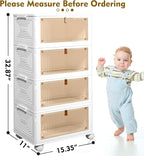 CTSNSLH 4 Tier Plastic Storage Bins and Boxes Organizer - Stackable with Lids for Bedroom, Living Room, Office - Foldable Con