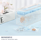 HOMEHIVE Acrylic Jewelry Box Organizer, Clear Jewelry Organizer Holder with 20 Portable Anti Tarnish Jewelry bags, Travel Jew