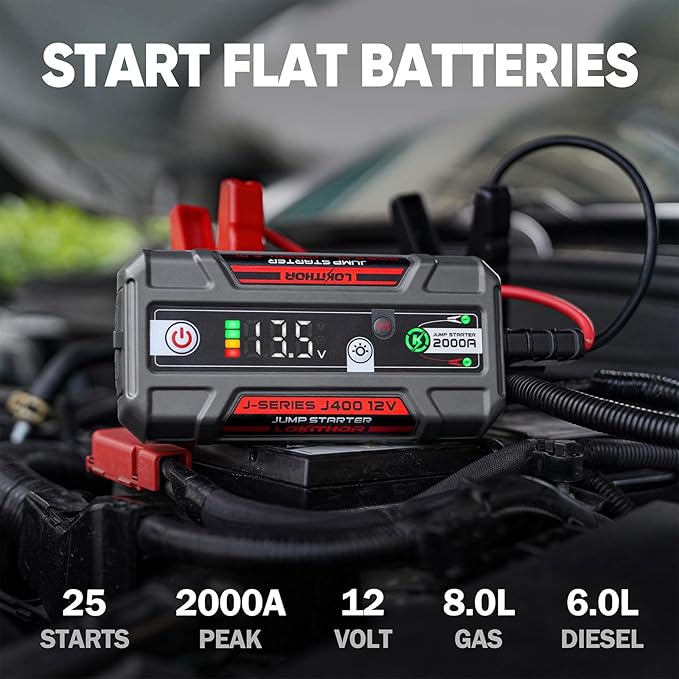 LOKITHOR J400 2000A Portable Jump Starter, 12V Lithium Battery Booster with ConnectMax Tech, Smart Digital Display, Car