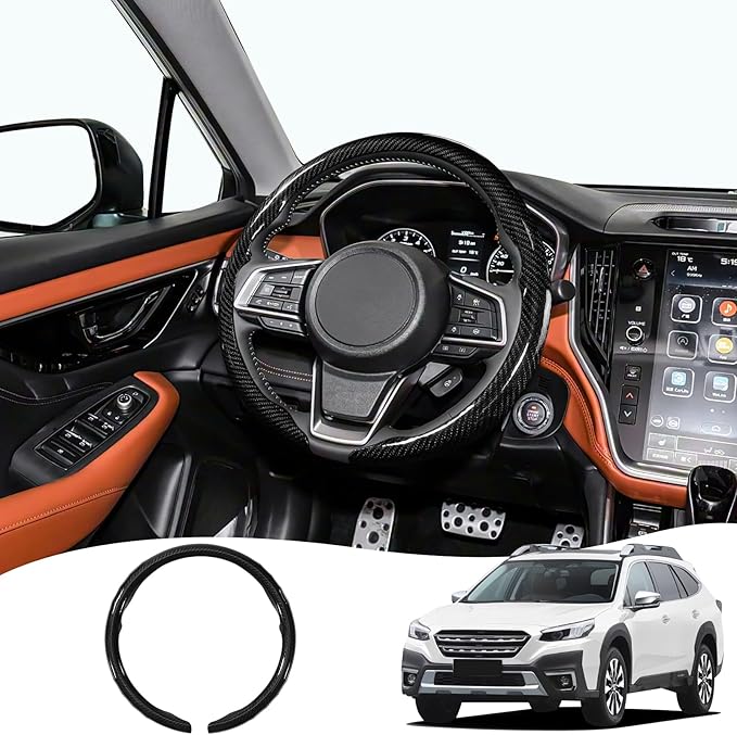 Car Steering Wheel Cover for Subaru Forester, Outback, Crosstrek, Impreza WRX - Carbon Fiber Pattern Protective Cover in Black Compatible with 15-inch Wheels Decorative Modification Accessories