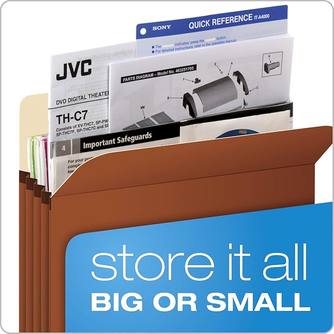 Pendaflex Expanding File Pockets,Letter Size,File Organizer for School,Home or Office,5.25" Expansion,Reinforced with Dupont™