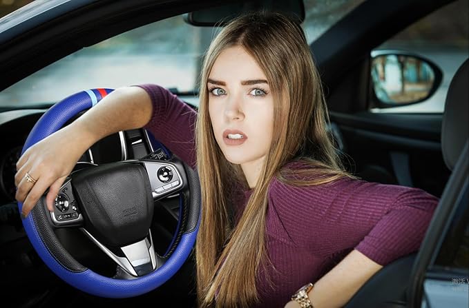 Cxtiy Steering Wheel Cover for BMW X1 X2 X3 X4 X5 X6 330i 530i 740i iX1 iX3 i4 i5 M3 M5 (Navy Blue, Standardized14.5'-15')