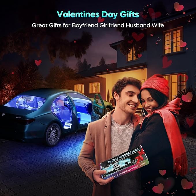 Interior Car Lights, Led Lights for Car Accessories, Christmas Stocking Stuffers for Men Women Teen Girls, RGB Car Interior LED Lights with App Remote, 2 Lines Design LED Lights for Cars with Charger