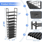 Simple Trending Tall Shoe Rack for Closet, 10 Tiers Narrow Shoe Shelf Holds 20 Pairs, Shoe Organizer Storage with Hooks, Blac