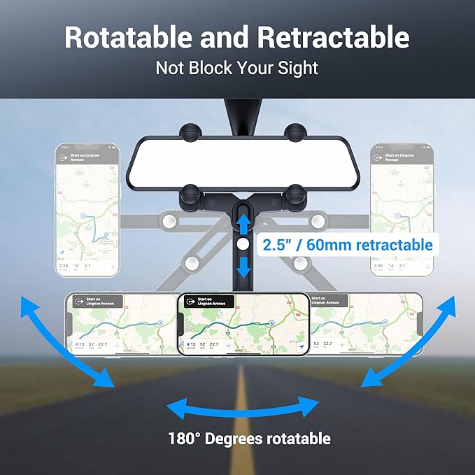 PROfezzion Rearview Mirror & Vent Clip Combo Magnetic Phone Holder Compatible with MagSafe on Car Rear View Mirror for iPhone 17 16 15 14 13 12 Pro Max Plus, MagSafe Case & All Phones [No Vibrating]