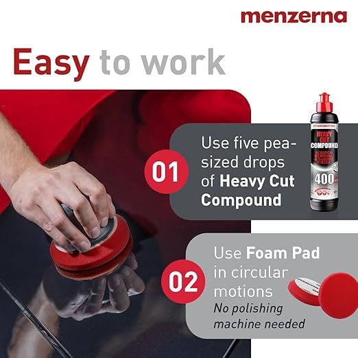 menzerna Scratch and Swirl Remover Kit I Car polishing Set with Menzerna Heavy Cut 400 (8oz) and 3,5 Inch Polishing Pad I Deep Scratch Repair Kit for All Types of Vehicles