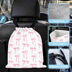 Pink Bow Car Trash Bag - Waterproof Car Trash Bag Hanging Leakproof Car Garbage Bag - Washable Reusable Trash Bag for Car Interior Hanging Organizer Storage Vehicle Travelling Camping