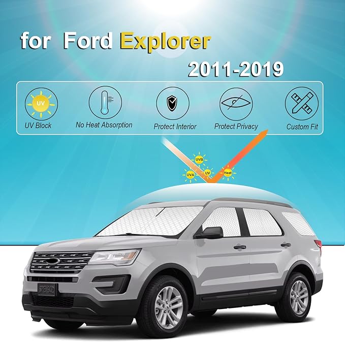 KMF 8pcs Thicken Sun Shades for Ford Explorer 2011-2019 Accessories,Windshield Sunshade Full Car Window Covers for Side Rear, Sun Visor UV Block and Blackout Privacy for Camping Outdoor