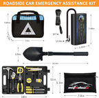 AUTODECO 105 PCS Roadside Car Emergency Assistance Kit with Portable Air Compressor Jumper Cables