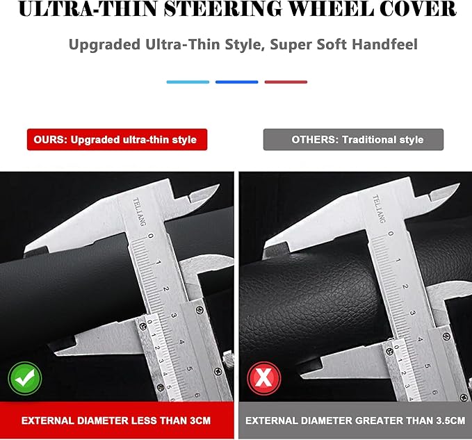 West Llama Thin Car Steering Wheel Cover, Universal 14.5-15 inch Nappa Leather Steering Wheel Cover, Ultra Thin, Anti-Slip, B