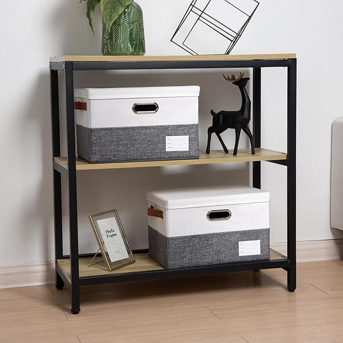PRANDOM Foldable Storage Bins with Lids [3-Pack] Fabric Collapsible Storage Boxes Baskets Cubes Containers with Handles for C