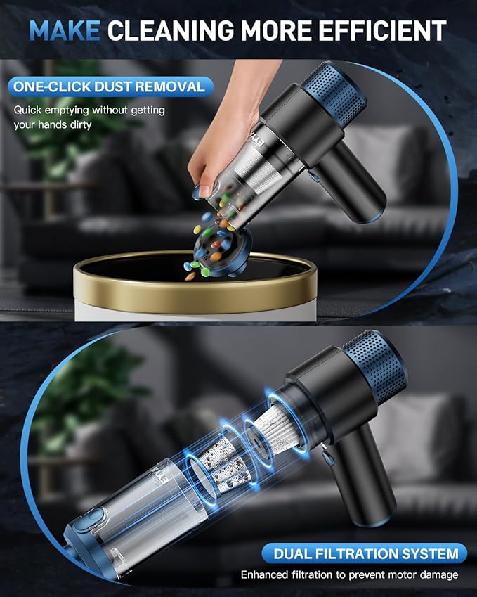 EYYA Handheld Car Vacuum Cleaner Cordless, 15000PA High Power Vacuum & Air Duster, 4-in-1 Portable Mini Vacuum with LED Light
