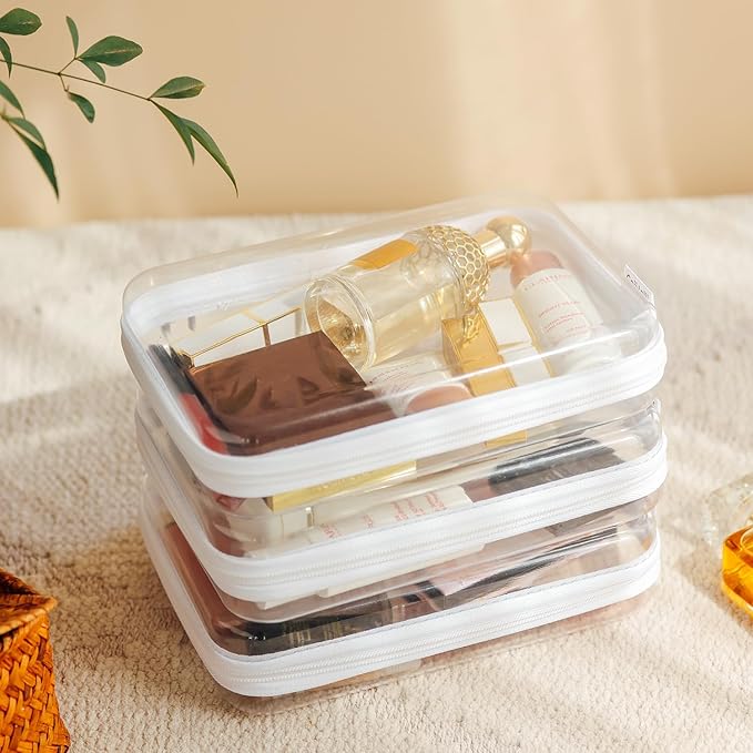 CoiiJoii 6PCS Clear Hard Shell Zipper Case,Portable Cosmetic Bag with Zipper,Kid's Toy Storage Organizer Bins,Hard Plastic Ca