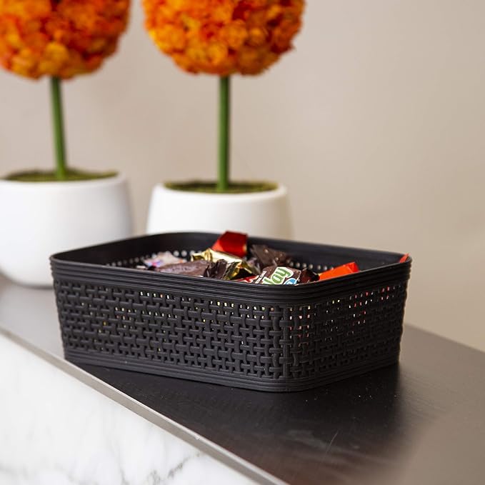 BINO | Woven Plastic Basket | XS (Black), 5-Pack | THE JUTE COLLECTION | Home Organization, Space - Saving Storage, Stylish D