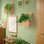 Wicker Hanging Storage Basket (10,5"Lx6,5"Wx13"H), Set of 2 Wall Baskets, Water Hyacinth Baskets, Wall Decor Hyacinth Basket 