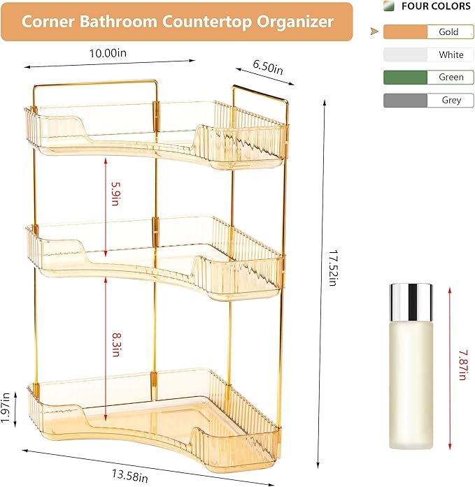 Corner Bathroom Counter Organizer Bathroom Countertop Shelf Makeup Organizer for Vanity Perfume Tray for Corner Storage (3 Ti