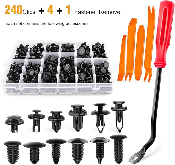 GOOACC - GRC-04 20SETS 240PCS Bumper Retainer Clips Car Plastic Rivets Fasteners Push Retainer Kit Popular Sizes Auto Push Pi