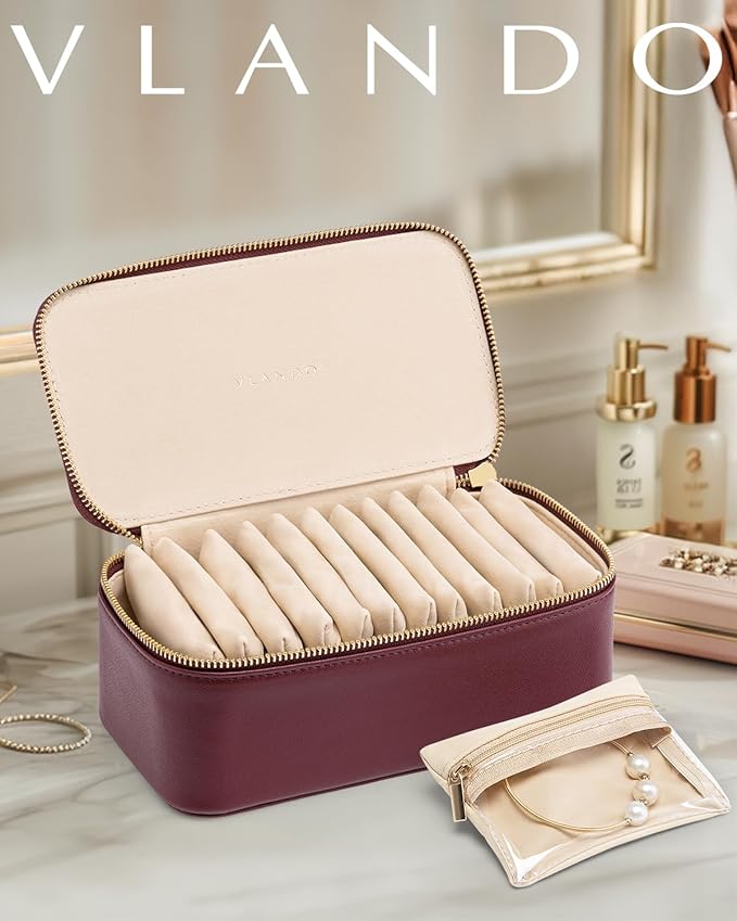 Vlando Jewelry Box with 12 Velvet Jewelry Bags Travel Jewelry Case for Girls Jewelry Organizers Necklace Rings Earrings Stora
