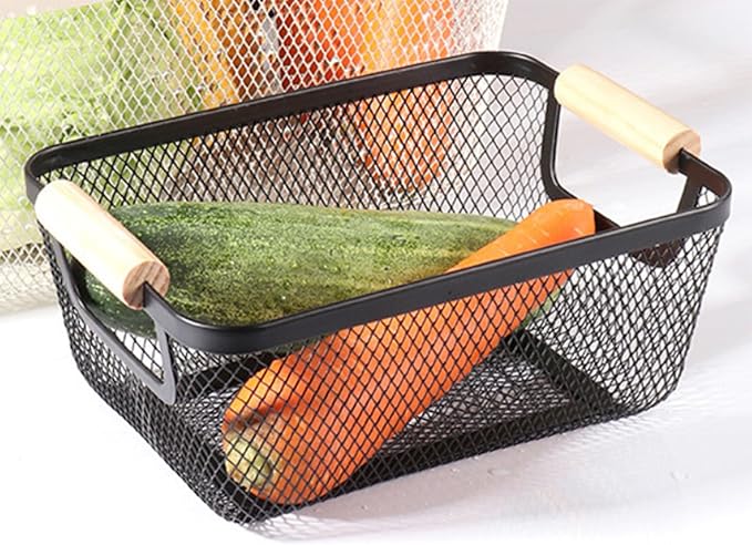 AJIODA 2 Pack Metal Mesh Steel Basket, Small Wire Storage Organizer Basket Multi-function Hanging Kitchen Basket Fruit Basket