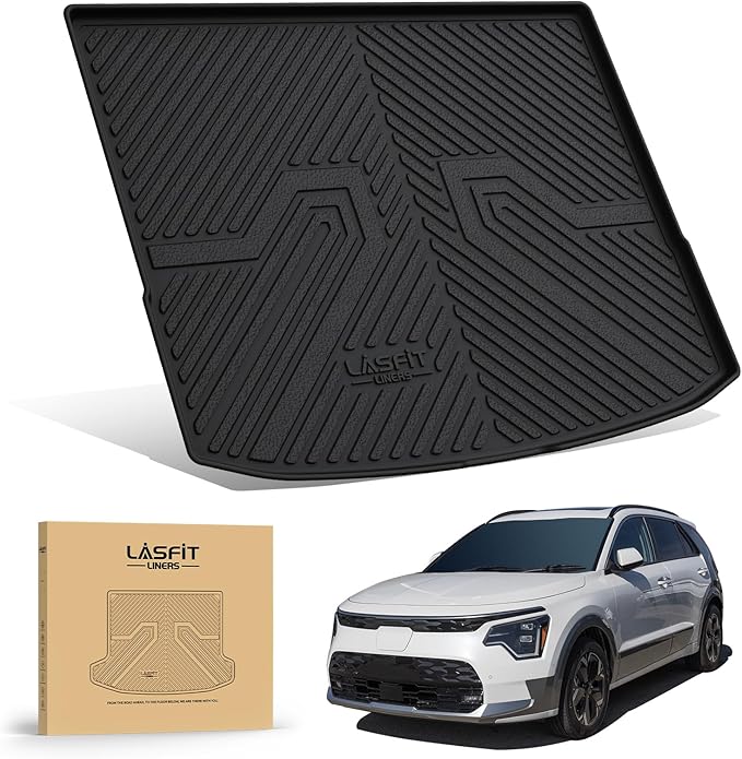 LASFIT Cargo Mat for KIA NIRO EV 2025 2024 2023 (Fit EV & Hybrid, Not Fit PHEV), All Weather TPE Custom Fit Easy Clean Car Trunk Mat for Kia NIRO EV 2023-2025 Cargo Liner, Black