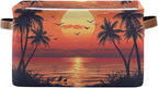 xigua Summer Palm Trees Storage Basket Collapsible Storage Bins Waterproof Canvas Storage Basket with Leather Handles for Hom