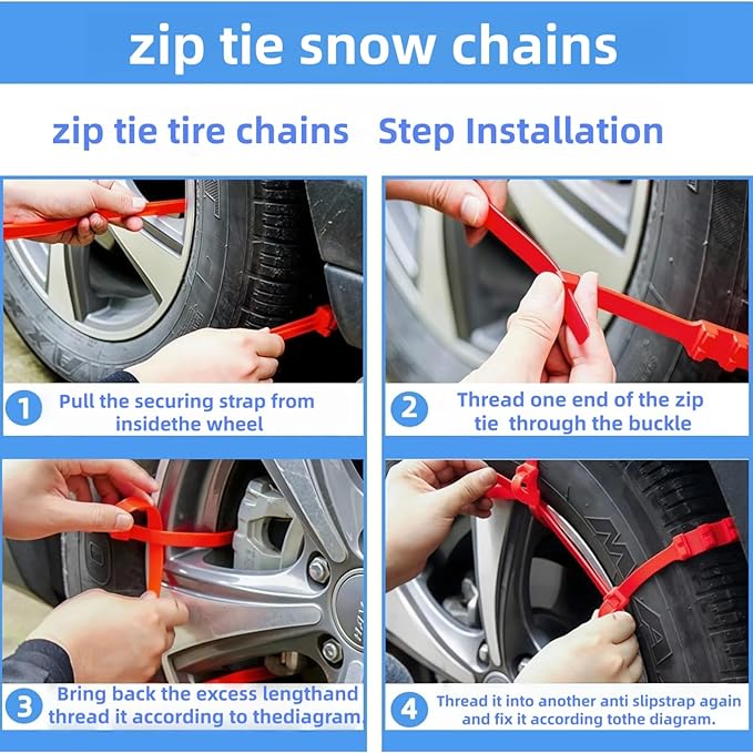20 PCS Universal Emergency Tire Chains, Adjustable Plastic Anti-skid Ties, zip tie snow chains for Most Cars, SUV Trucks, zip