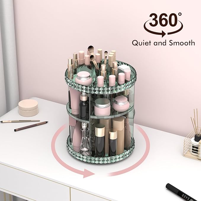 Rotating Makeup Organizer, 360° Spinning Skincare Organizers, Adjustable Layer Cosmetic Storage Lazy Susan Makeup Organizers 