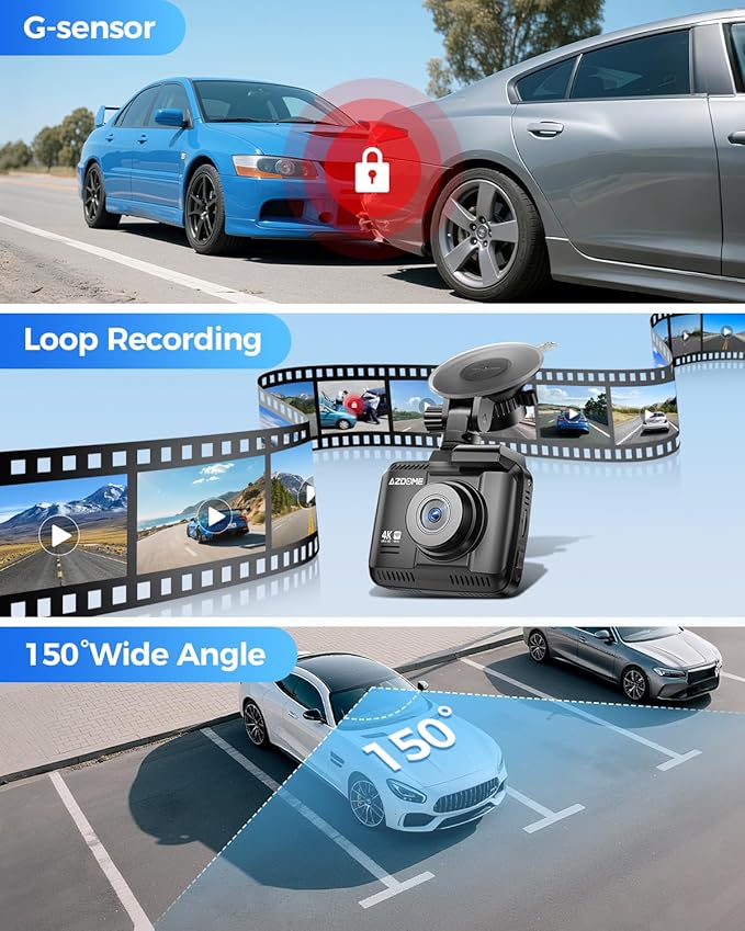 AZDOME GS63H 4K Dash Cam Built-in WiFi 6 GPS Car Dashboard Camera Recorder with STARVIS Night Vision, UHD 2160P, 150° Wide An