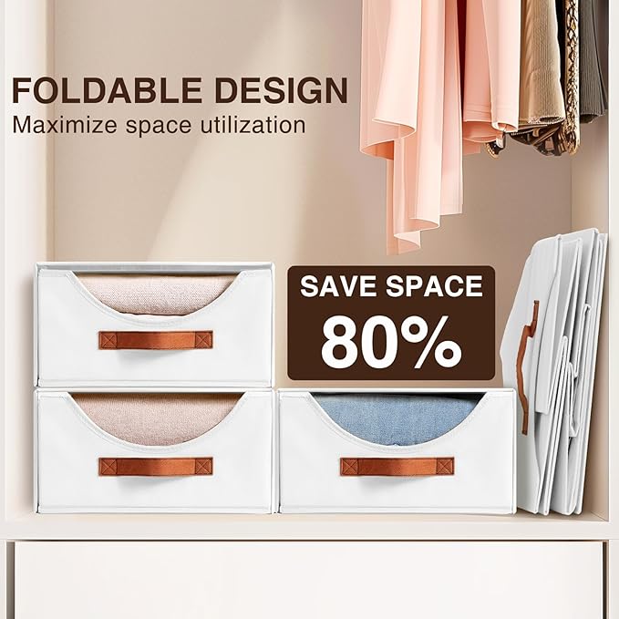 Homsorout Stackable Storage Drawers - Large Collapsible Storage Bins with Drawers, 8 Pack Closet Shelf Organizer Basket, Fabr
