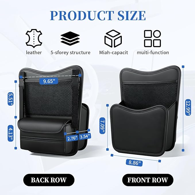 Car Back Seat Organizer with Double-Sided Storage & Tissue Holder, Universal Car Seat Gap Organizer & Car Storage Organizer, Fit for Sedans, SUVs, Trucks & Most Vehicles