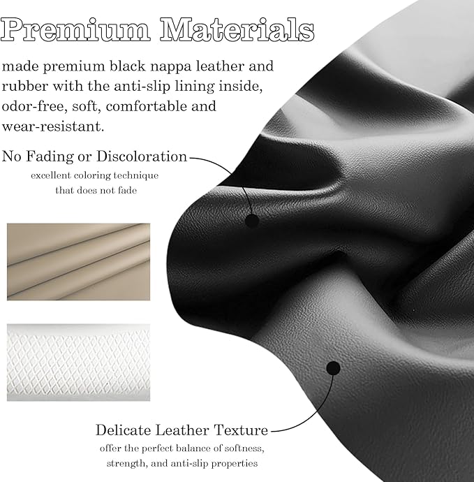 Black Beige Car Steering Wheel Cover, Nappa Leather, Bottom Color Blocking, Universal 14.5-15 Inch Leather Anti-Slip Breathab
