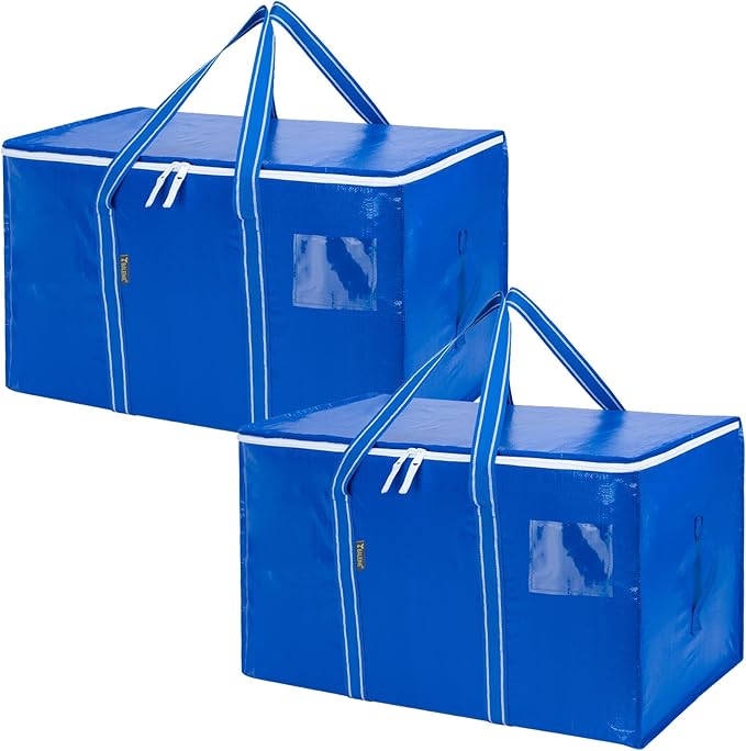BALEINE 2-Pack Oversized Moving Bags with Reinforced Handles, Heavy-Duty Storage Tote for Clothes, Moving Supplies (Royal Blu
