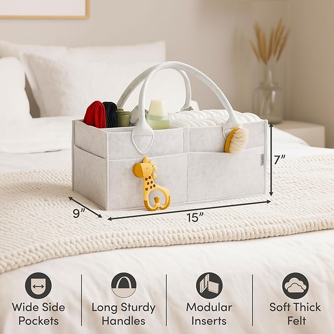 PUTSKA Baby Diaper Caddy Organizer - Nursery Storage Basket for Diaper Station, Baby Basket Shower List and Registry Gift Mus
