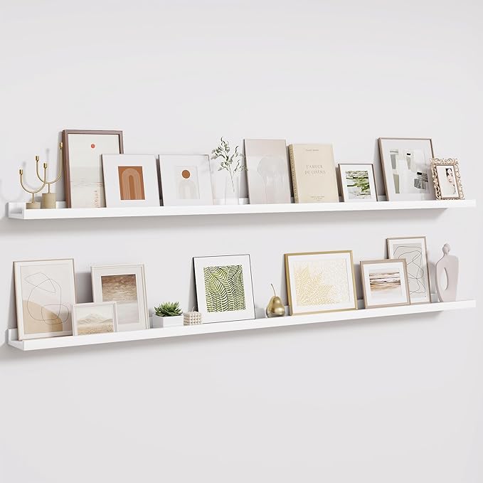 Fun Memories Long Wall Shelves Set of 2-72 Inch Floating Shelves for Wall - Picture Ledge Shelf with Lip for Storage - Wall -
