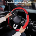 Nappa Leather Car Steering Wheel Cover for Men Women, Ultra-Thin Non-Slip Breathable Microfibre, Universal for 14.5"-15" Stee