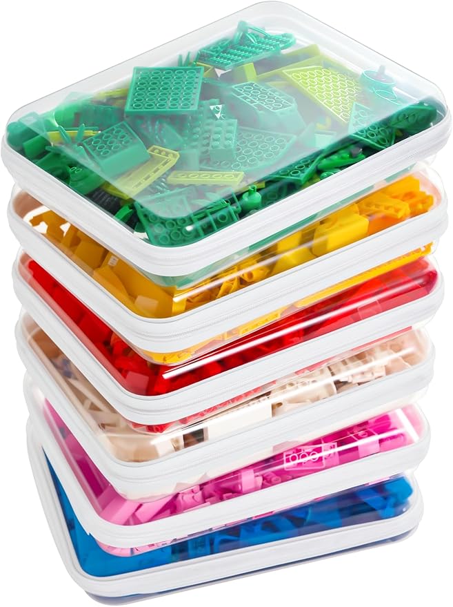 CoiiJoii Zippered Pouch Hard, Clear Zippered Hard Pouch, Stackable Storage Bins, Portable Clear Bin Zipper (White, Large-6pcs
