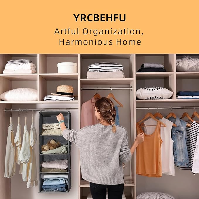 2 Packs Hanging Closet Organizer, 6-Shelf Closet Organizers and Storage with Side Pockets, Collapsible Hanging Shelves for Cl