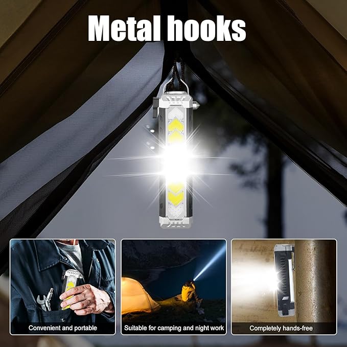Car Flashlight Solar Flashlight, Window Breaker & Seat Belt Cutter, Multi-Function Torch Tool Magnetic LED COB Work Light wit
