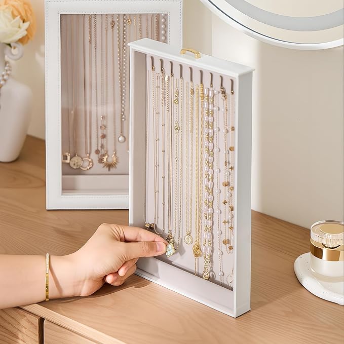 Lolalet Necklace Organizer Box, Jewelry Storage Box with Clear Window for Necklaces Bracelets, Tangle-Free Necklace Display C