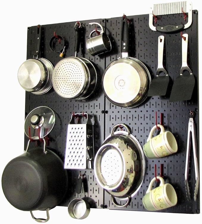 Wall Control Kitchen Pegboard Organizer Pots and Pans Pegboard Pack Storage and Organization Kit with Black Wall Board and Re