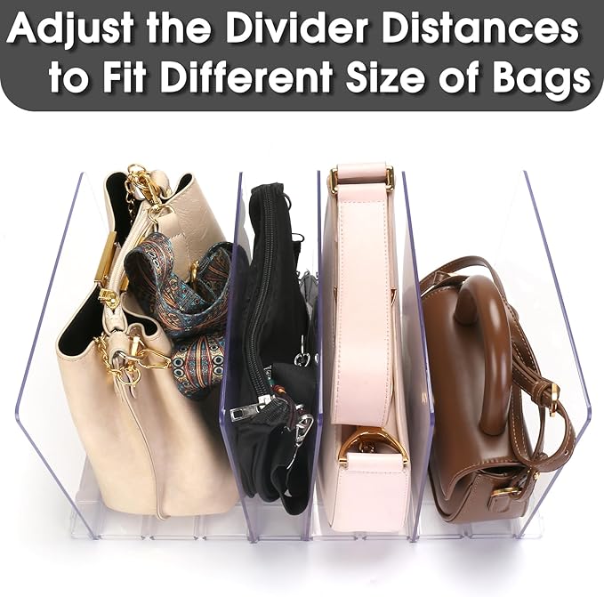 Purse Organizer for Closet, Clear Acrylic Clutch Bag Organizer, Adjustable Shelf Divider for Closet Organizers and Storage, D