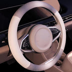 Steering Wheel Cover, Gray White Leather Steering Wheel Cover 14.5-15 Inch Non-Slip Breathable Microfiber Car Steering Wheel 