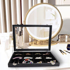 Wudygirl Jewelry Tray 12 Grid Jewelry Organizer with Clear Lid Bracelet Holder Organizer Display Case Removable, Black Velvet