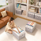 StorageTastic Storage Bins, 3-Pack Large Storage Box with Rope Handles, Collapsible Storage Basket for Organizing Books, Clot