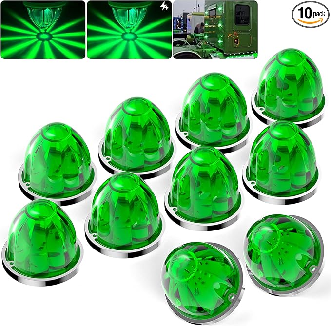 BJZ 10Pcs Green Watermelon LED Strobe+Constant Marker Lights Dual Function Watermelon-Shaped Side Marker Clearance Tail Top Cap Roof Lights for Trailer Truck Semi-Trailer Heavy-Duty Truck Bus Van