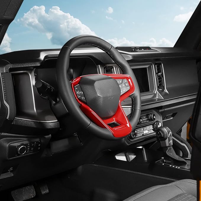 for Ford Bronco 2021 2022 + Interior Steering Wheel Panel Cover Compatible with Ford Bronco 2021 2022+ (ABS,1PC,Red)