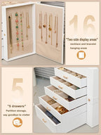 BOOVO Jewelry Box For women, 6 Layer Large Jewelry Organizer With Mirror, Multi-Function Storage Box With Lock, Necklace Hold