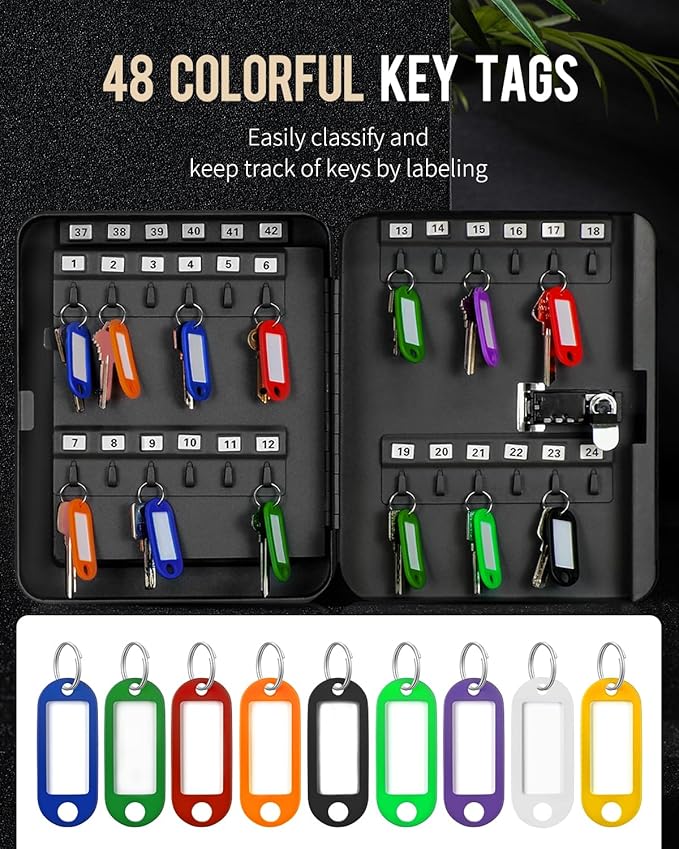 Uniclife 48 Position Key Cabinet with Combination Lock Resettable Black Digital Security Storage Box Steel Key Organizer with