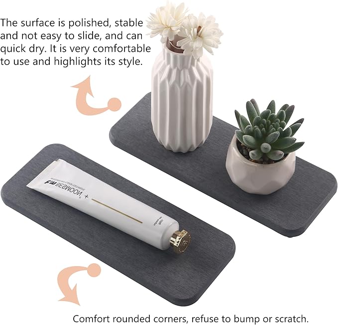 NiuYichee 2 Pcs Water Absorbing Stone Trays, Kitchen/Bathroom Sink Soap Dish, Diatomite Tray Used for Hand Soap & Cosmetic Bo